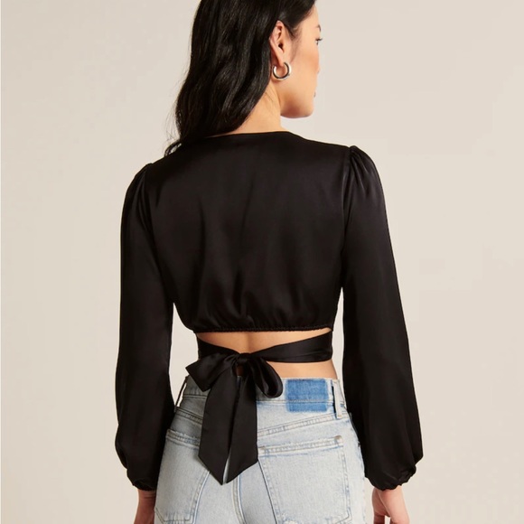 Black Satin Wrap Top - Picture 2 of 6